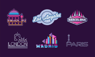 Sticker - City and Biggest Capitals Name Design Vector Set