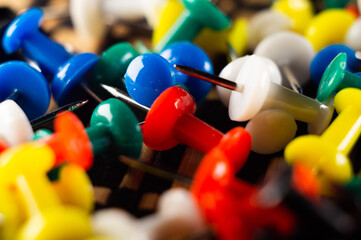 Wall Mural - Closeup shot of a pile of colorful pushpins