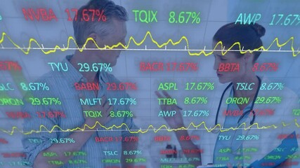 Poster - Animation of stock market over female doctor with patient