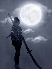 Wall Mural - A Female Kung Fu Master Under The Moonlight