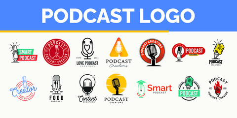  podcast logo design bundle concept.