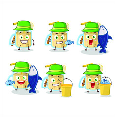 Wall Mural - A fisherman banana smoothie cartoon picture catch a big fish. Vector illustration