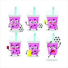 Wall Mural - Grapes milk with boba cartoon character working as a Football referee. Vector illustration