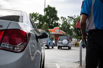 Fuel pumps gasohol, gasoline ,benzine, at a gas station ,price gasoline concept.