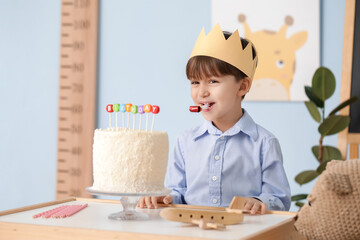 Poster - Cute little boy celebrating Birthday at home