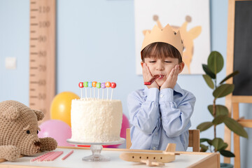 Poster - Cute little boy celebrating Birthday at home