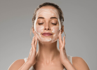 woman face soap clean face beauty close up female