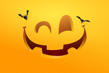 Aufkleber - Happy halloween pumpkin face on orange background.Vector illustration.