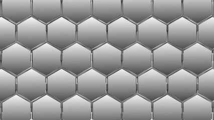 Wall Mural - Abstract background of graphic elements - mosaic of silver hexagons with metal shadow effects on the edge - 3D illustration