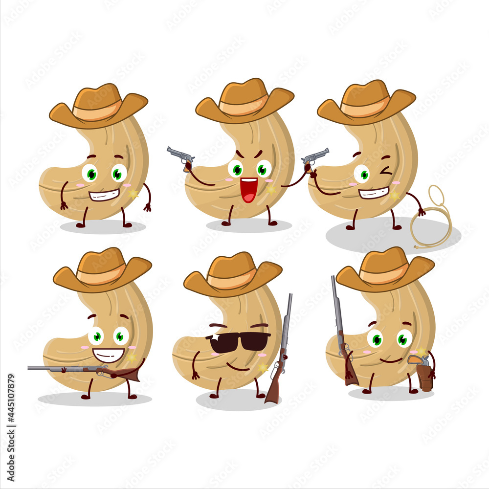 Cool cowboy cashew nuts cartoon character with a cute hat - obrazy, fototapety, plakaty 
