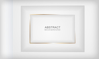 Abstract 3d square papercut layer white background with elegant golden line.