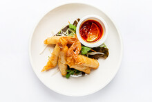 Spring Rolls With Sauce And Salad