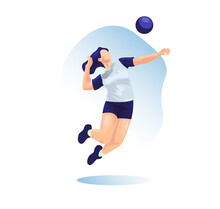 Volleyball Girl Player Hits The Ball Vector
