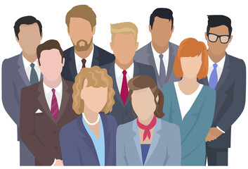 Wall Mural - Business team ready to work. Teamwork. Coworkers characters communication. Team building and business partnership. Businessmen people cooperation collaboration. Office workers clerks standing together