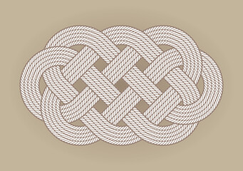 Wall Mural - Vector silhouette nautical rope knot mat. Poly hemp yacht rope.