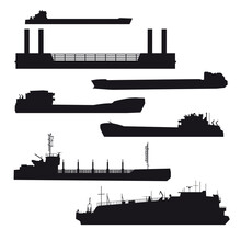 Black  Set Icon Silhouettes Of Barges