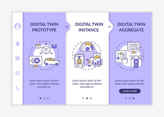 Wall Mural - digital twin types onboarding vector template. responsive mobile website with icons. web page walkth