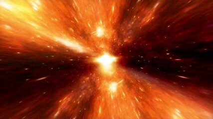 Wall Mural - abstract colorful glow orange red hyperspace tunnel through space time vortex loop background. 4k 3d