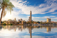 Cairo Downtown, View On Gezira Island And The Tower From The Nile, Egypt