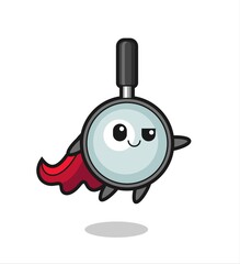 Wall Mural - cute magnifying glass superhero character is flying