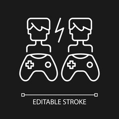 Player versus player games white linear icon for dark theme. Users compete against each other. Thin line customizable illustration. Isolated vector contour symbol for night mode. Editable stroke