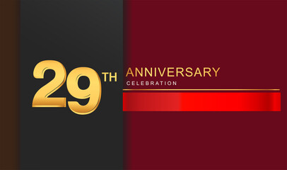 29th years anniversary celebration logotype golden color with red ribbon elegant design for anniversary celebration, invitation card, and greeting card.