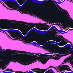 Wall Mural - Seamless ripple pattern. Abstract Repeating vector texture in nuance colors. Cheerful background. White, pink, purple stripes and spots on black background. Stylish, Fashionable colors.