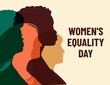 Women's Equality Day. Poster with different women. Female holiday
