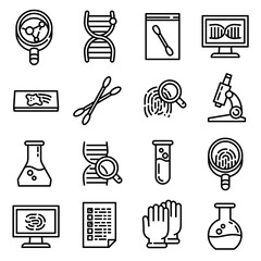 Forensic laboratory icons set. Outline set of forensic laboratory vector icons for web design isolated on white background