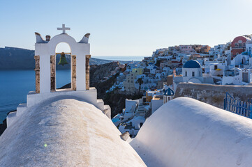 Poster - Santorini, Cyclades Islands, Greece. White houses and churches in summer