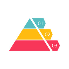 Wall Mural - pyramid infographic template with 3 colorful levels. triangle data segments. color hierarchy layout 
