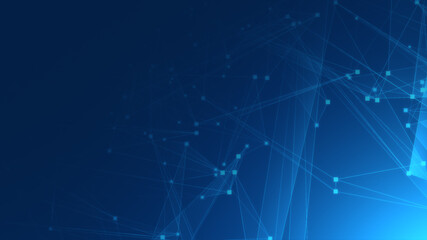 Wall Mural - abstract blue polygon tech network with connect technology background. abstract dots and lines textu
