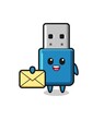 © heriyusuf - cartoon illustration of flash drive usb holding a yellow letter