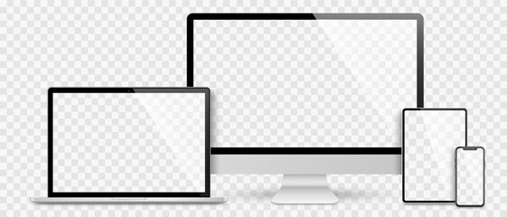 Wall Mural - realistic set computer, laptop, tablet and smartphone. device screen mockup collection. realistic mo