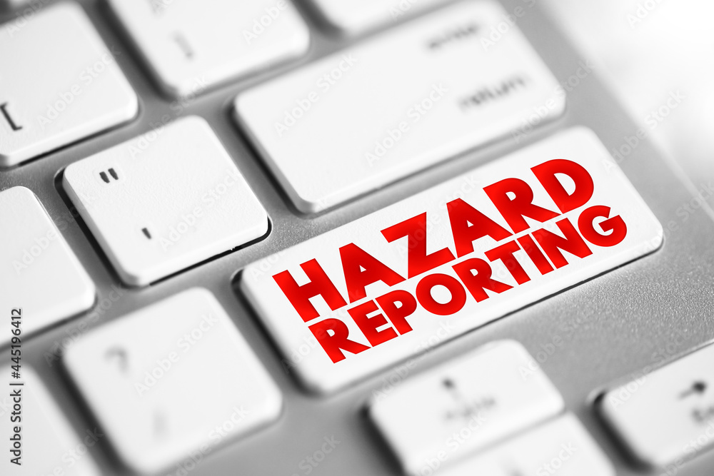 Hazard Reporting text button on keyboard, concept background - obrazy, fototapety, plakaty 