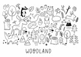 Fototapeta Fototapety na ścianę do pokoju dziecięcego - Scandinavian hand drawn Woodland - vector illustration. Cute animals and nature monohrome design for kids. Scandinavian wall art. 