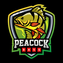 Poster - Peacock bass fish mascot. esport logo design