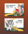 Facebook template with international tiger day concept,watercolor style