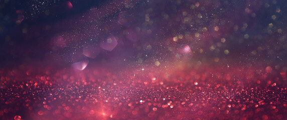 Wall Mural - background of abstract gold, pink, purple and black glitter lights. defocused