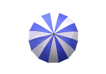 Wall Mural - Single white and blue umbrella isolated on white background.