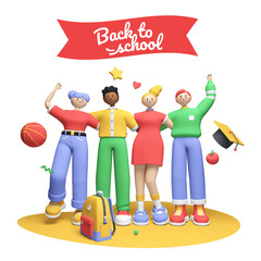 Sticker - Back to school - colorful 3D style illustration