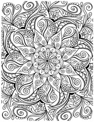 ornamental mandala adult coloring book page. zentangle style coloring page. mandala black outline.