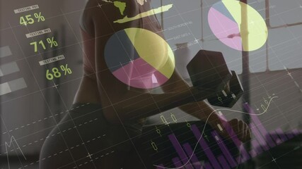 Canvas Print - Animation of data processing and statistics over strong woman exercising