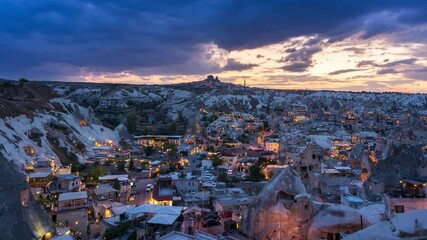 Wall Mural - Time lapse of Goreme town at night in Cappadocia, Turkey.