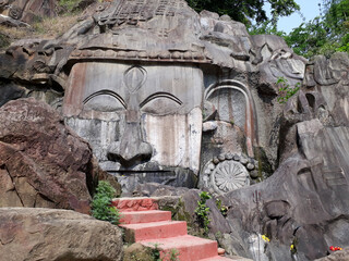 Sticker - Goddess in the hills of Unakoti carved on a rock in India