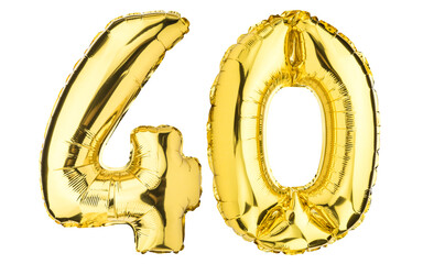 number forty 40 balloons. helium balloon. 40 years. golden yellow foil color. birthday party, greeti