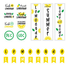 Labels And Signs Of Fresh Lemonade With Lemon. Vector Illustrations For Graphic And Web Design, For Stand, Restaurant