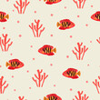 Tropical fish and corals pattern. Seamless underwater life vector illustration. Sea watercolor background