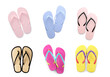 © New Africa - Set with pairs of stylish flip flops on white background, top view