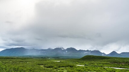 Sticker - Denali Highway landscape with clouds and rain